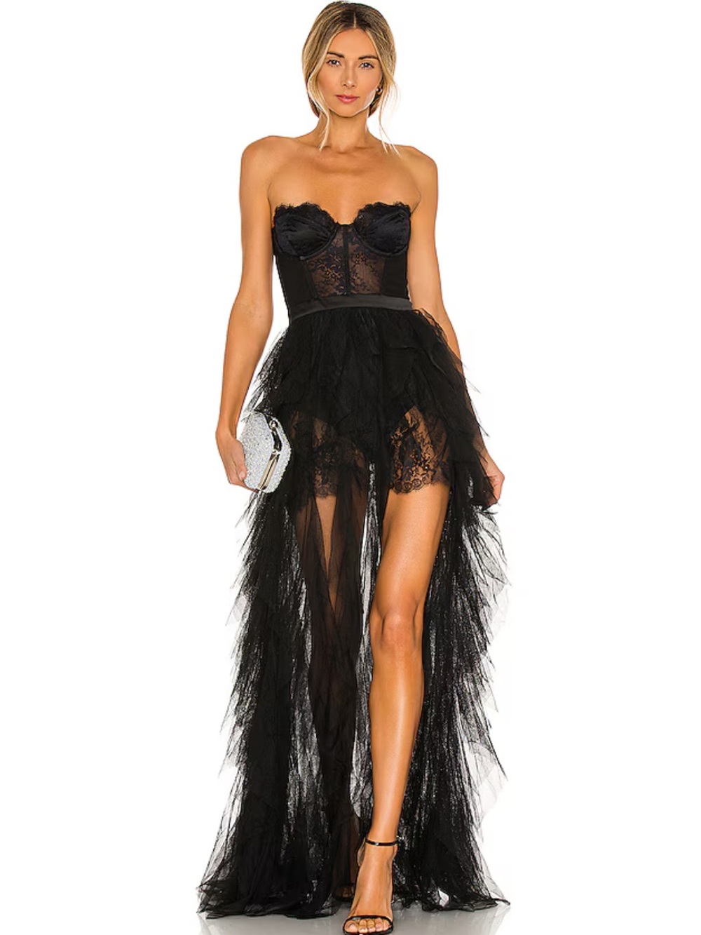 Free People For Love & Lemons Black Tulle Corset Maxi Dress NWT Small